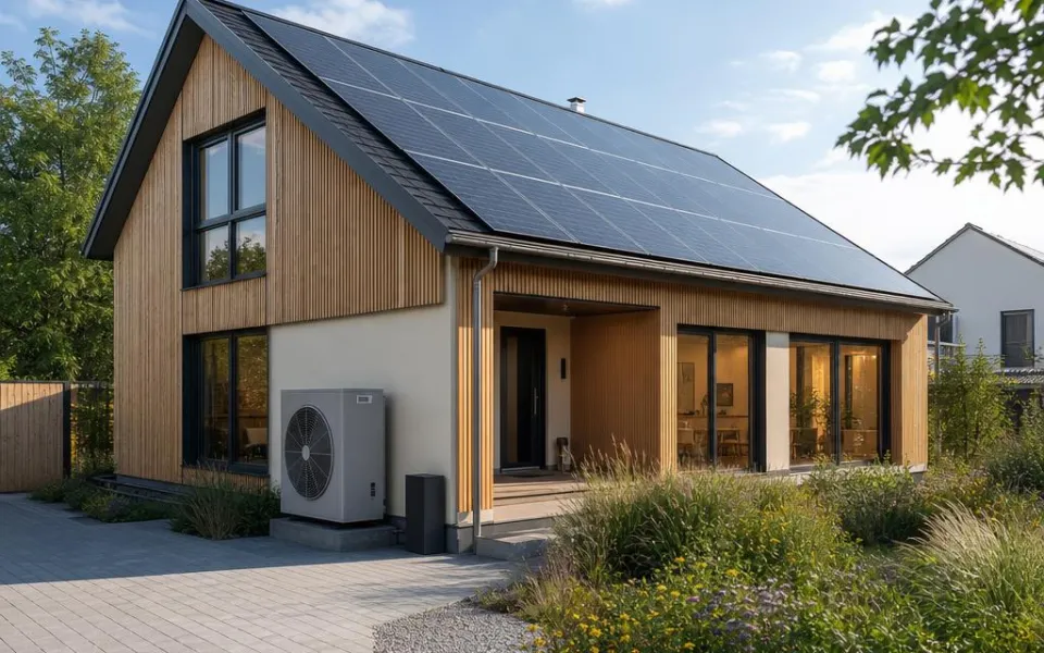 Minergie-Haus mit vollflächigem Photovoltaikdach und Wärmepumpe für maximale Energieeffizienz Minergie-Haus mit vollflächigem Photovoltaikdach und Wärmepumpe für maximale Energieeffizienz